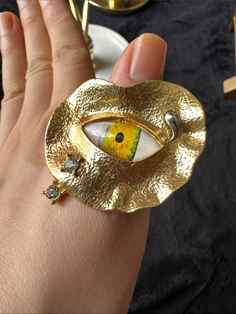 Gold Statement Eye Ring with Yellow Accent